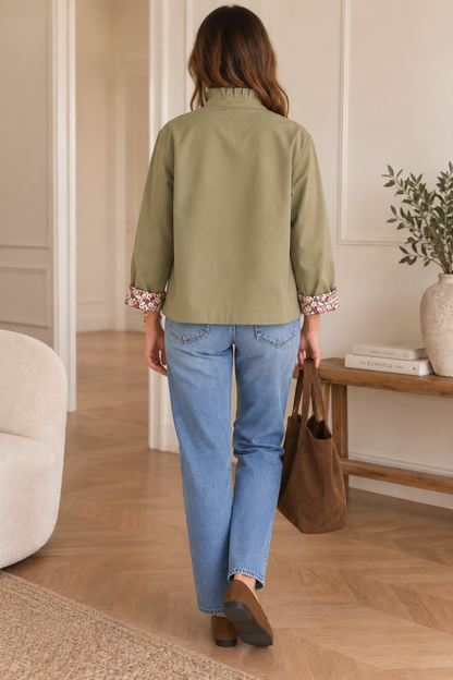 Trench court vert olive fleurs LOUNAE