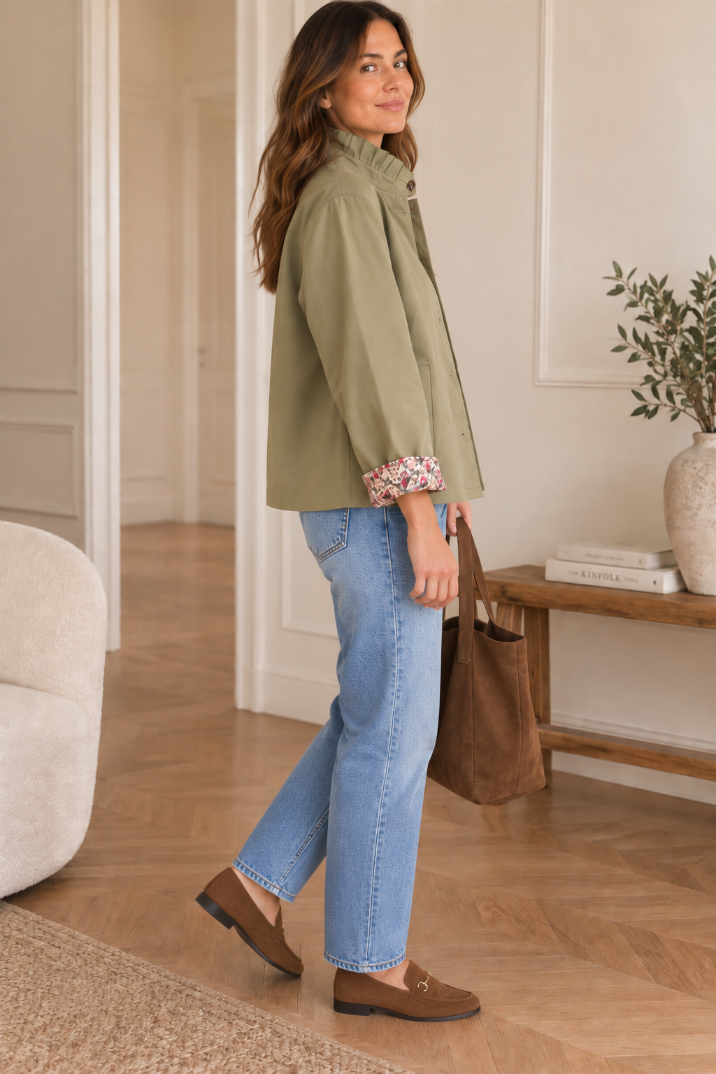 Trench court vert olive fleurs LOUNAE