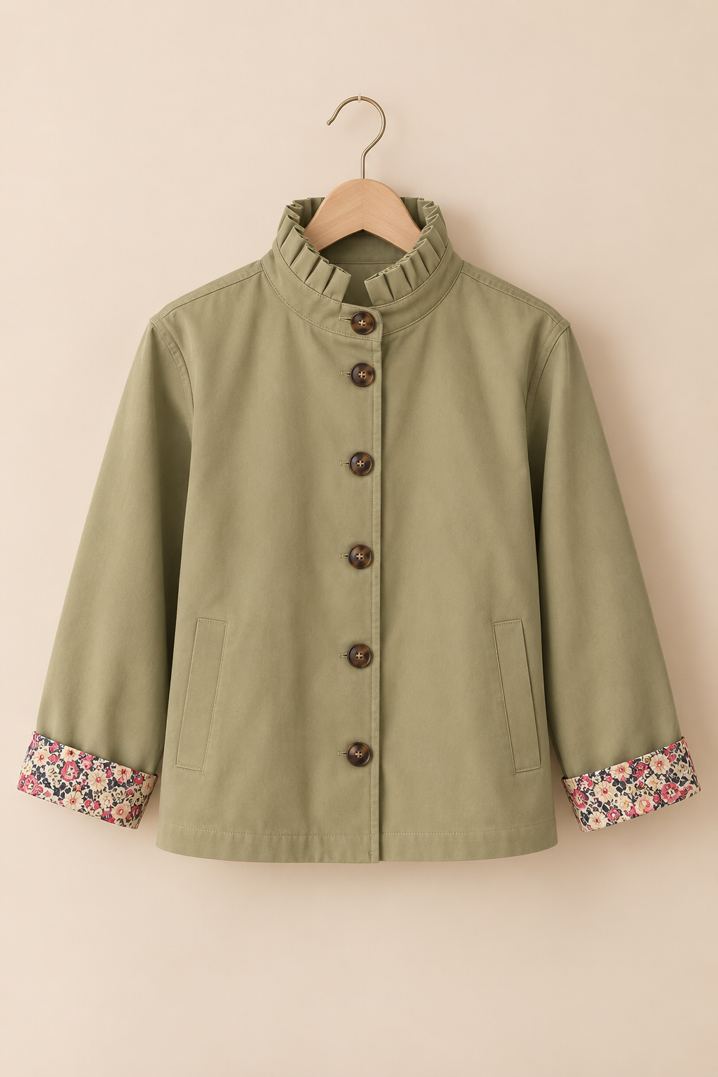 Trench court vert olive fleurs LOUNAE