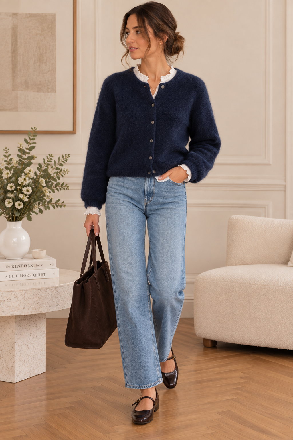 Cardigan manches longues bleu marine LOUNAE