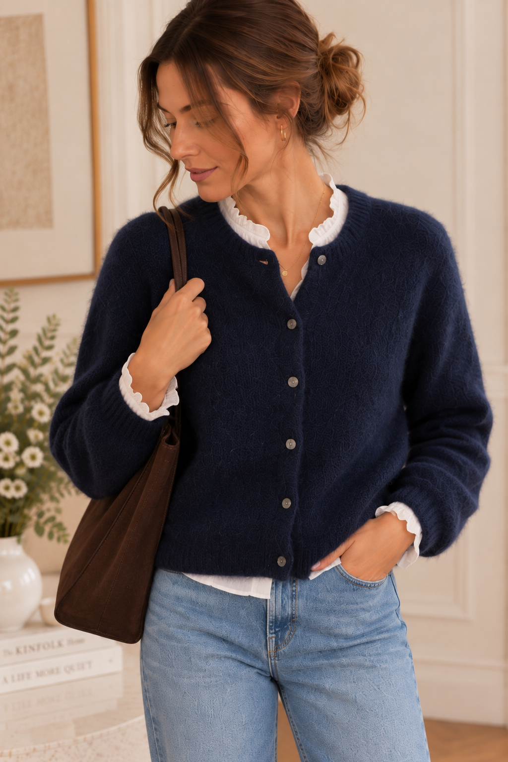 Cardigan manches longues bleu marine LOUNAE