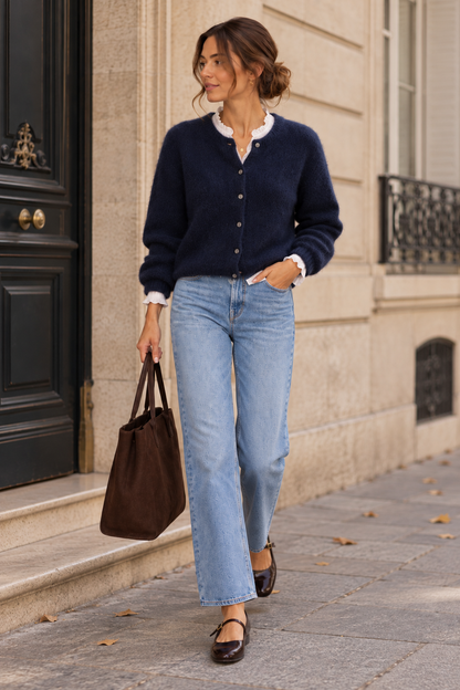 Cardigan manches longues bleu marine LOUNAE