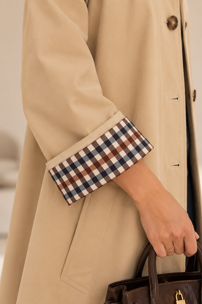 Trench long beige à carreaux LOUNAE