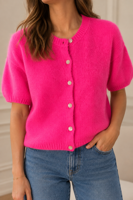 Cardigan Rose Fluo Kid-Mohair LOUNAE