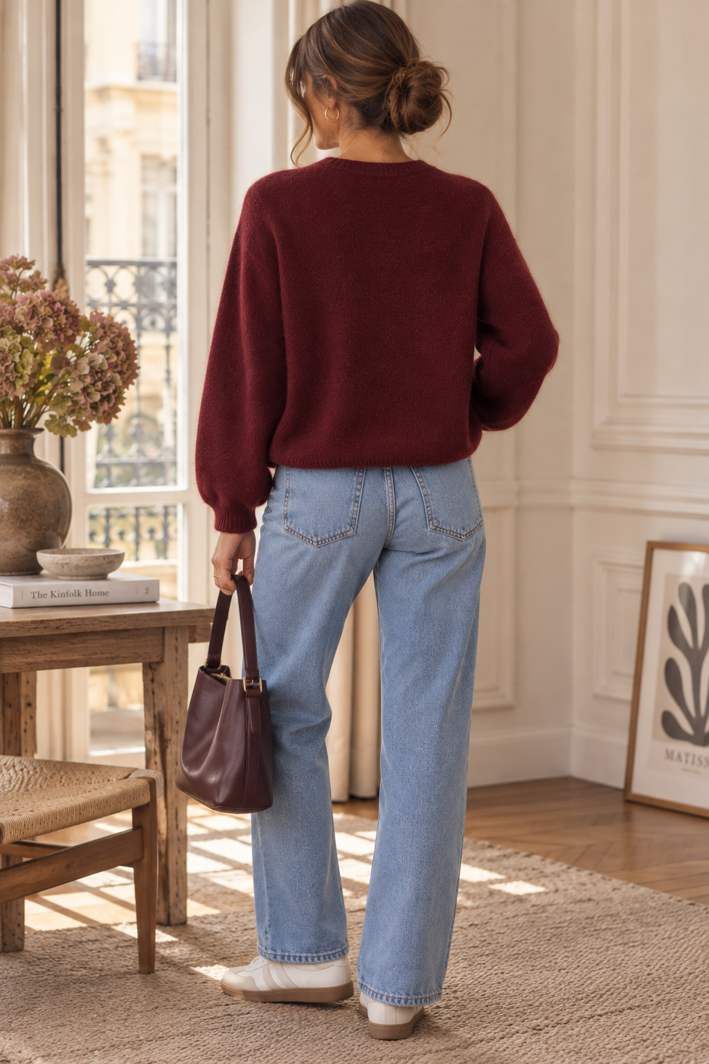Cardigan manches courtes bordeaux en kid mohair LOUNAE
