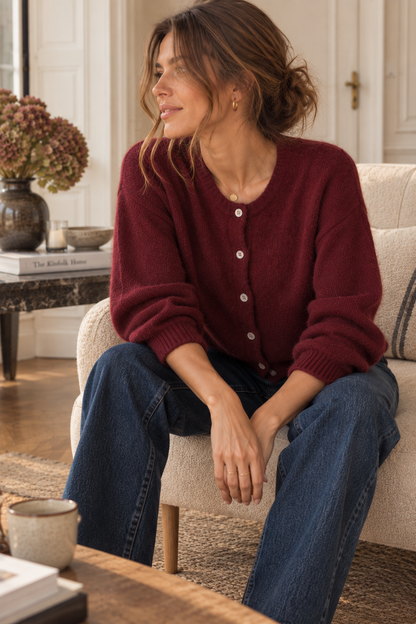 Cardigan Manches Longues Bordeaux Kid-Mohair LOUNAE