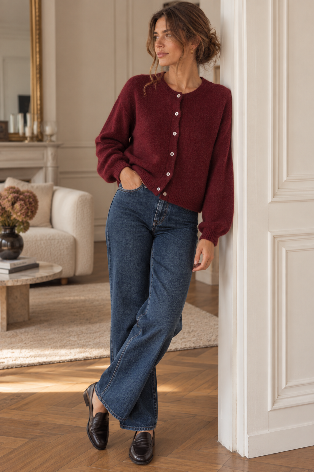 Cardigan Manches Longues Bordeaux Kid-Mohair LOUNAE