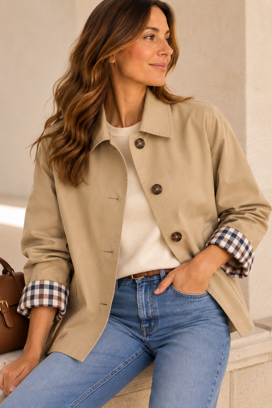 Trench beige court Carreaux LOUNAE