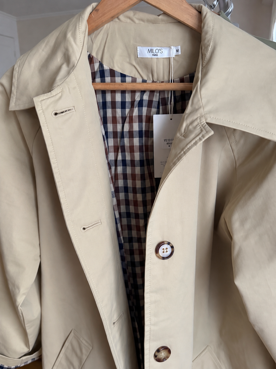 Trench long beige à carreaux LOUNAE