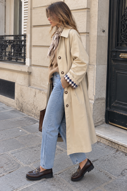 Trench long beige à carreaux LOUNAE