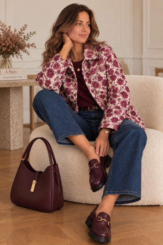 Veste Matelassée Fleurie Bordeaux LOUNAE