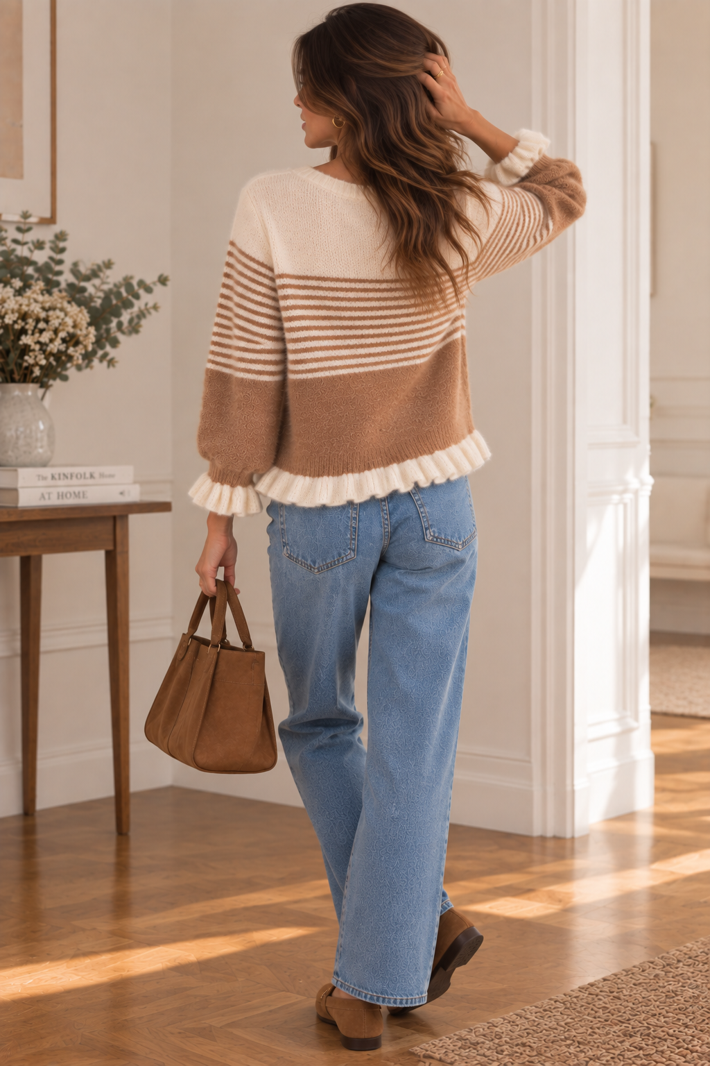 Gilet rayé Camel et Beige LOUNAE