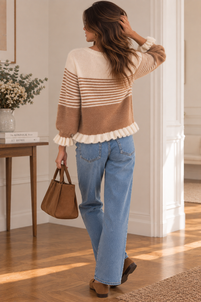 Gilet rayé Camel et Beige LOUNAE