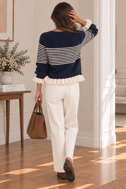 Gilet rayé marine et beige LOUNAE