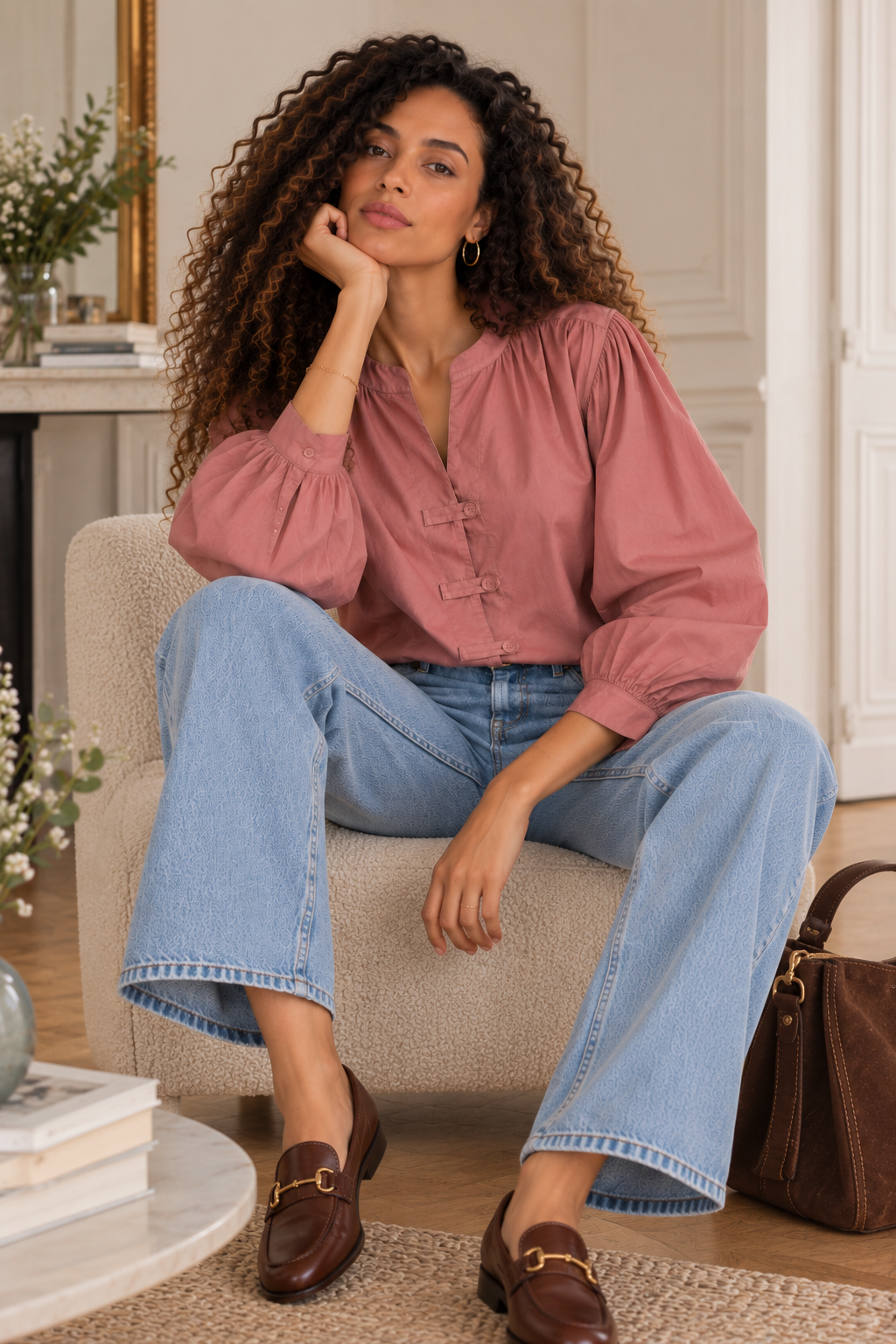 Chemise Rose Manches Ballon LOUNAE