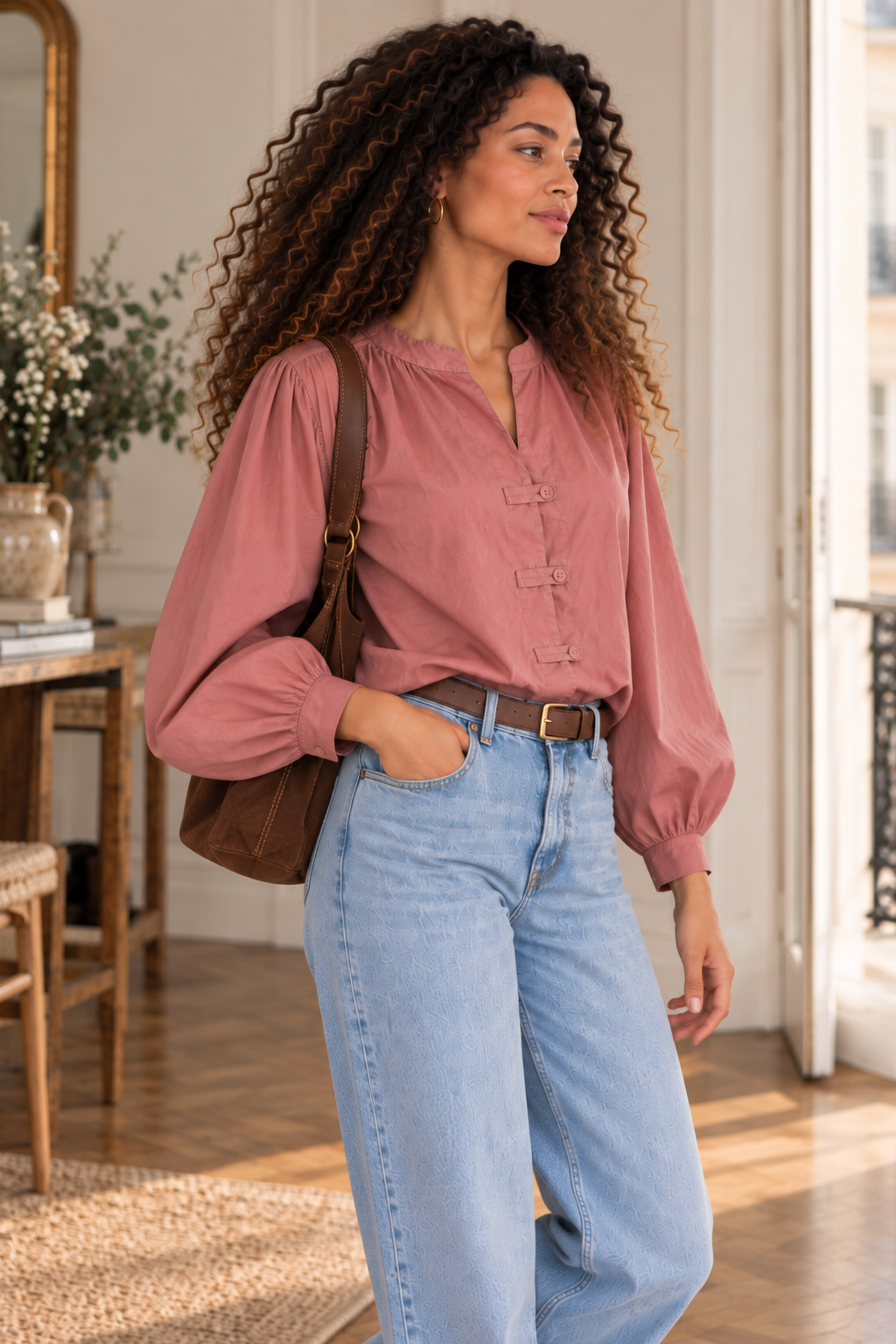 Chemise Rose Manches Ballon LOUNAE