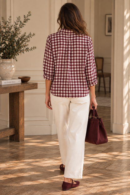 Chemise à carreaux Bordeaux et Beige LOUNAE