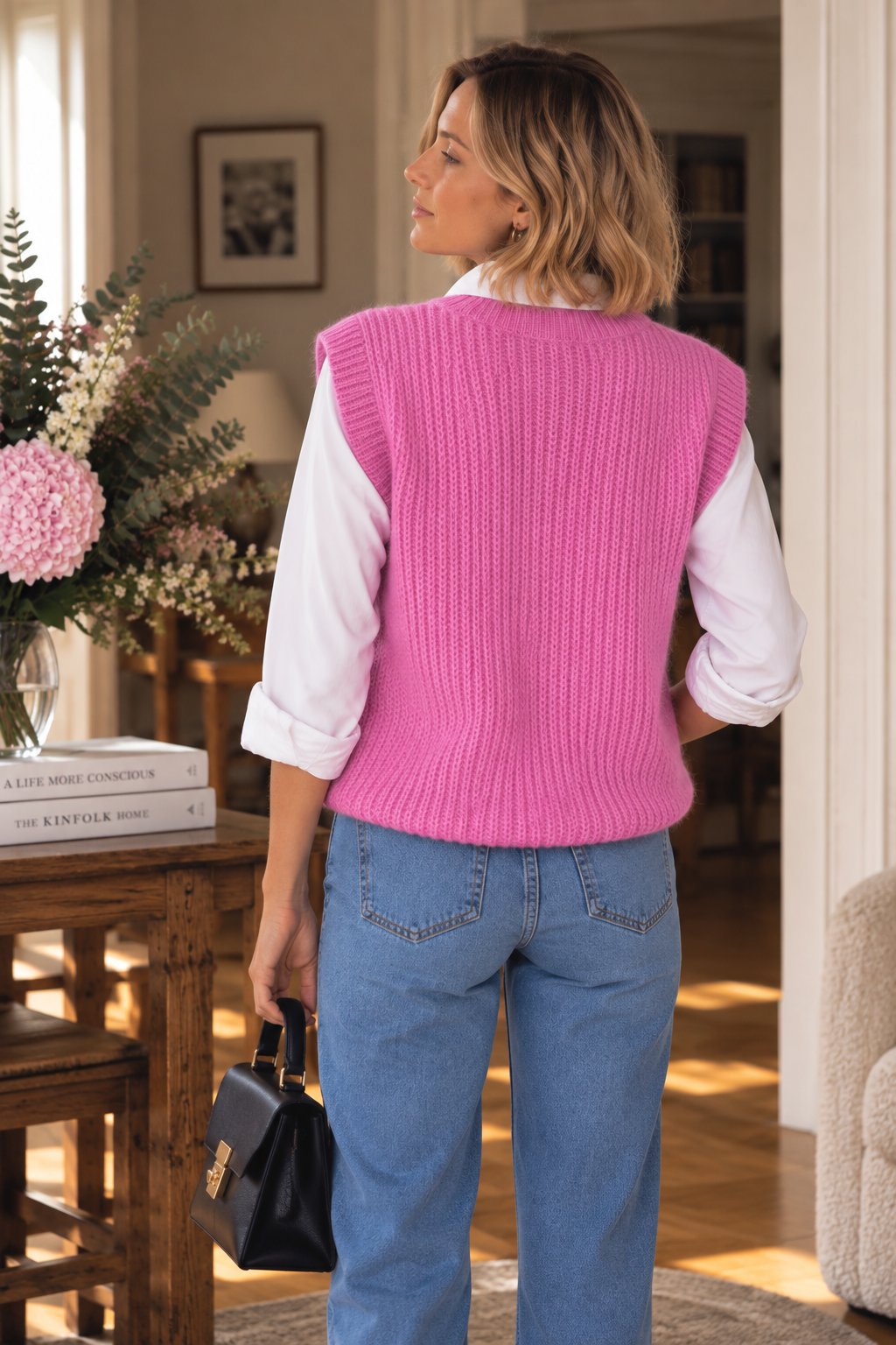 Pull Sans Manches Rose en Alpaga LOUNAE