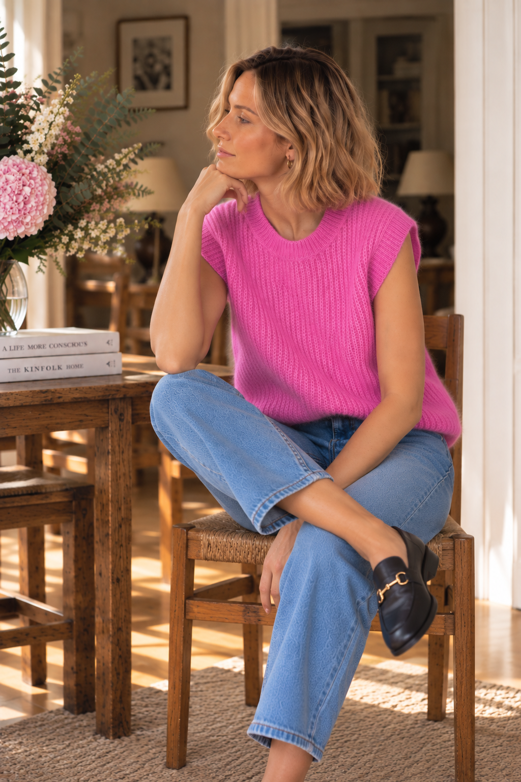 Pull Sans Manches Rose en Alpaga LOUNAE