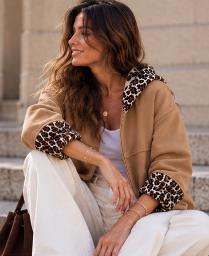 Blouson Johanna Overzise Camel Imprimé Léopard LOUNAE
