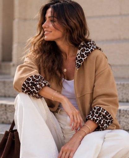 Blouson Johanna Overzise Camel Imprimé Léopard LOUNAE