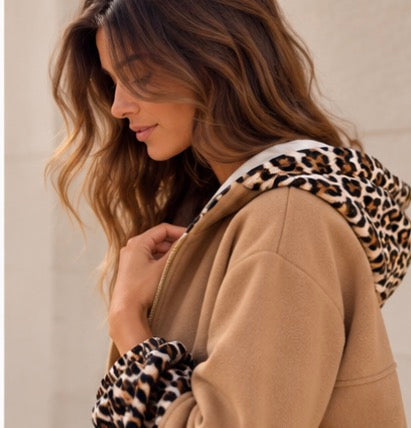 Blouson Johanna Overzise Camel Imprimé Léopard LOUNAE