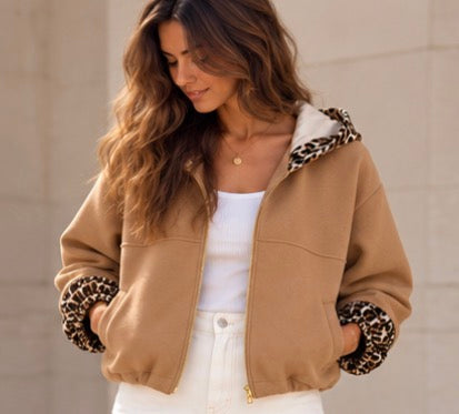 Blouson Johanna Overzise Camel Imprimé Léopard LOUNAE