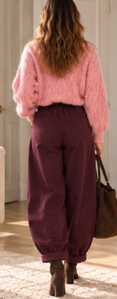 Pantalon Alba Barrel Couleur Prune en Coton LOUNAE