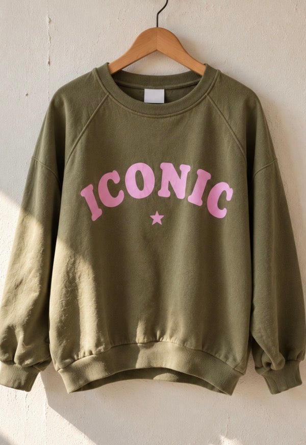 Sweat Femme Oversize Kaki Iconic Rose – 100 % Coton LOUNAE