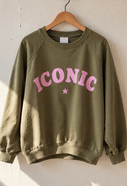 Sweat Femme Oversize Kaki Iconic Rose – 100 % Coton LOUNAE