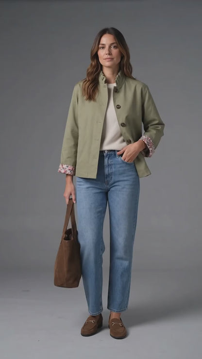 Trench court vert olive fleurs